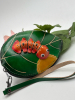 Handcrafted Genuine Leather Leaf Coin Purse with Colorful Caterpillar Key Holder / Card Wallet & Evening Clutch approximately 5.5 x 4 inch Strap 6 inch