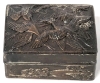 Gorgeous Antique Small Presumed Copper Japanese Pillbox With Cranes Relief - 1.75" &times; 1.3" &times; 0.75" Tall