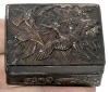 Gorgeous Antique Small Presumed Copper Japanese Pillbox With Cranes Relief - 1.75" &times; 1.3" &times; 0.75" Tall - 2