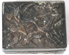 Gorgeous Antique Small Presumed Copper Japanese Pillbox With Cranes Relief - 1.75" &times; 1.3" &times; 0.75" Tall - 3