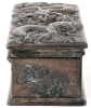 Stunning Antique Presumed Copper Small Box With Chinese Dragon Relief on Top - 1.5" &times; 3.65" &times; 1.25" High, Broken Lid Hinge - 4