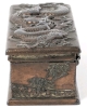 Stunning Antique Presumed Copper Small Box With Chinese Dragon Relief on Top - 1.5" &times; 3.65" &times; 1.25" High, Broken Lid Hinge - 6