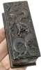 Stunning Antique Presumed Copper Small Box With Chinese Dragon Relief on Top - 1.5" &times; 3.65" &times; 1.25" High, Broken Lid Hinge - 10