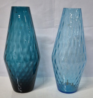 2 Vintage Blue Glass Vases 13" Tall