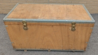Large Wooden Trunk with Metal Reinforced Edges. 48.5" by 24" by 25.5"