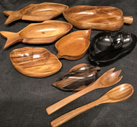 Vintage Wooden Serving Trays & Utensils