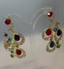 Colourful Peacock Bejeweled Tail. Necklace Matching Drop pierced Earrings sizes in description - 2