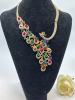 Colourful Peacock Bejeweled Tail. Necklace Matching Drop pierced Earrings sizes in description - 5