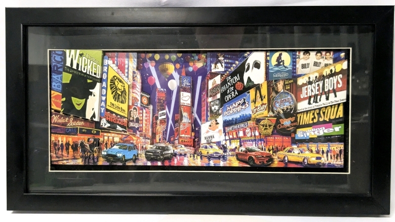 Times Square New York City Broadway Theatre 3D Paper Tole Shadow Box Picture - 16.65" &times; 8.8"