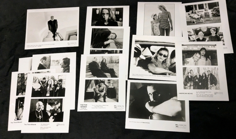 13 Vintage Press Film Photos : "The American Movie" (2), "The Third Miracle" (4), "The Limey" (1), "The Five Senses" (3), "Tumbleweeds" (3) - 8" &times; 10" In Folio