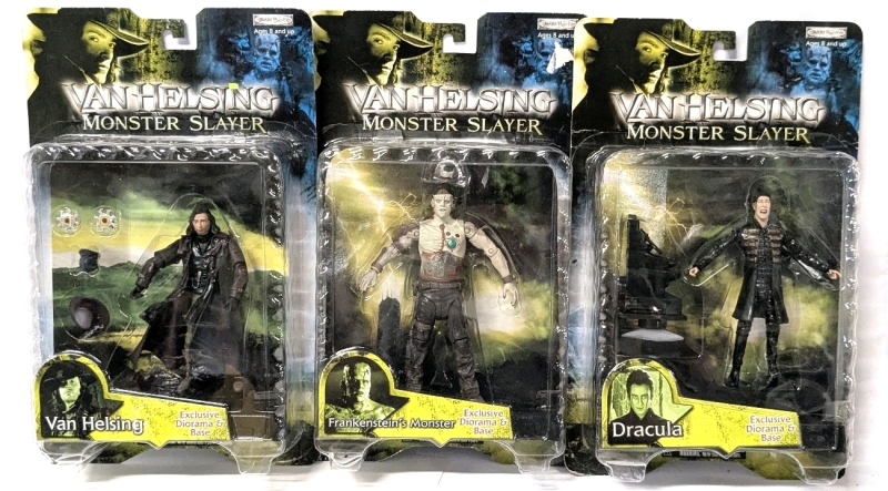 3 Vintage Sealed 2004 VAN HELSING Monster Slayer 5" Action Figures: Van Helsing, Frankenstein's Monster & Dracula
