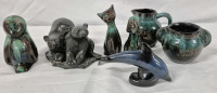 7 Vintage Blue Mountain Pottery Style Animals & Creamer & Sugar
