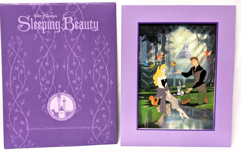 Vintage 1990s Disney Store SLEEPING BEAUTY Exclusive Commemorative Lithograph With Original Envelope & Card Frame - 11" &times; 14"