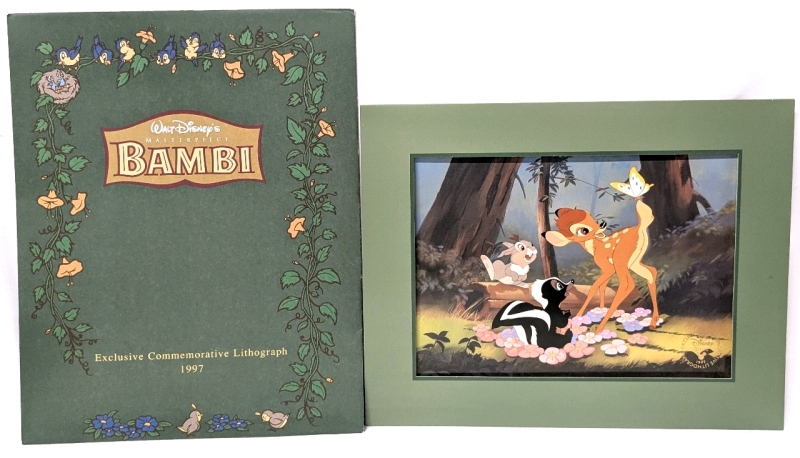 Vintage 1997 Disney Store BAMBI Exclusive Commemorative Lithograph With Original Envelope & Card Frame - 11" &times; 14"