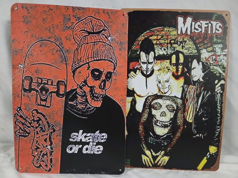 2 New | 12" x 8" Grungy Signs | "Misfits" & "Skaters or die"