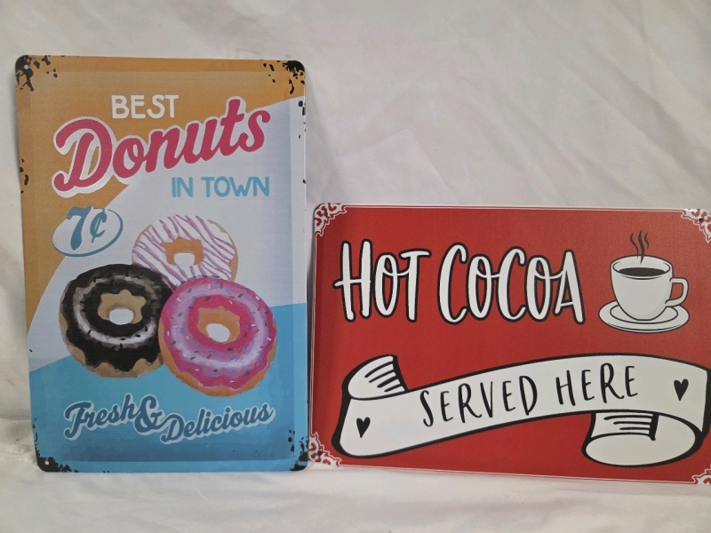 2 New | 12" x 8" Coffee & Donut Themed Signs