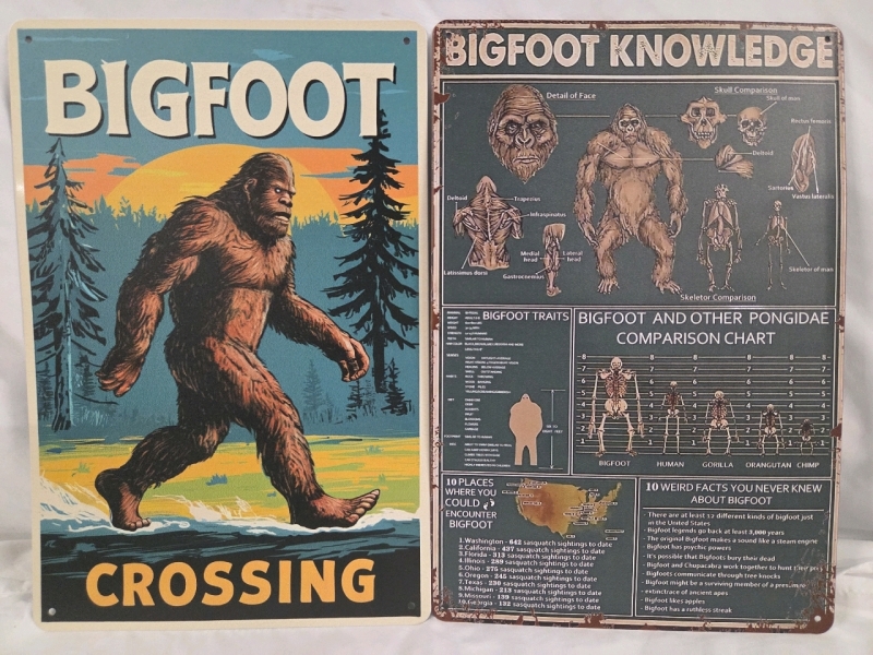 2 New | 12" x 8" Bigfoot Themed Signs