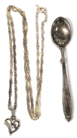 Stellar Sterling Silver Spoon Brooch (2.6" Long) & 925 Sterling Twisted Heart Pendant With Pink Stone on 925 Italy Chain 18" Long