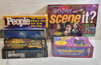 Six (6) Family Boardgames . People Magazine , Deal or No Deal , The Apprentice , Harry Potter Scene It ? , Can You Beat Ken ? & Win, Lose or Draw .