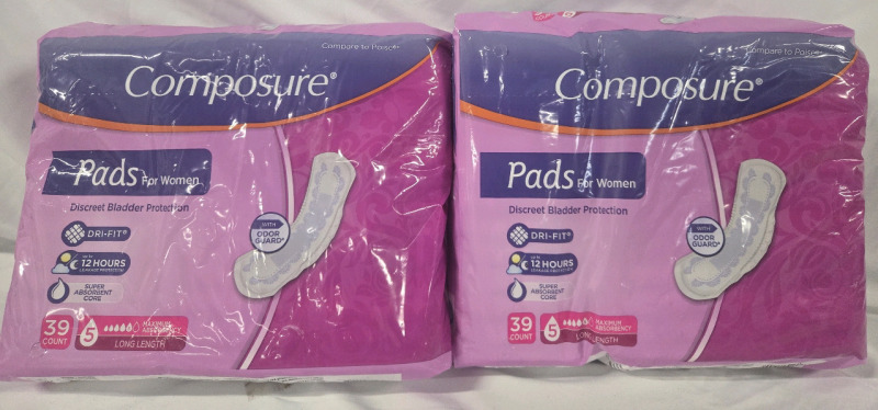 2 New Packs | 78ttl Level 5 Maximum Absorbency Pads For Women