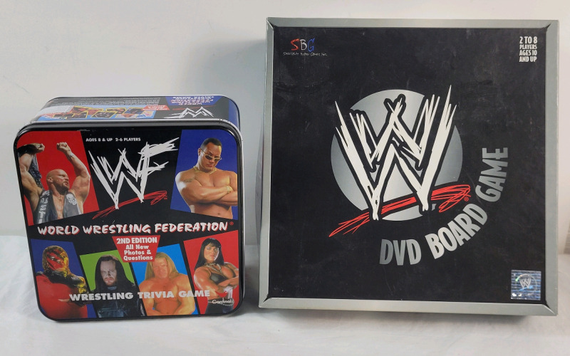 Two (2) WWF Wrestling Board Games . 1999 WWF Trivia Game & WWF DVD Board Game . Cannot Confirm if Complete
