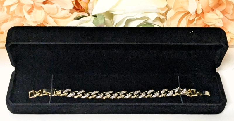 New 14K Gold Plated 10.0mm Iced Out Cuban Link Bracelet - 7.25" Long