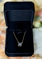 New 18K Gold Plated 0.8ct Emerald Cut Simulated Diamond Neckiace - Adjustable Chain 18" to 19" Long