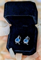 New 925S 1.0ct Natural Swiss Blue Topaz Halo Leverback Earrings, Mounted in 925 Sterling Silver with White Gold Overlay