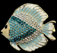 Lovely Rhinestone Enamel Style Angel Fish Brooch Approximately 1.75 x 1.9 Inch