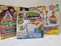 3 New | Creative Kids Kits | Includes Regular & Glow in The Dark Sand Art Kits & Goozooka Holographic Slime Kit