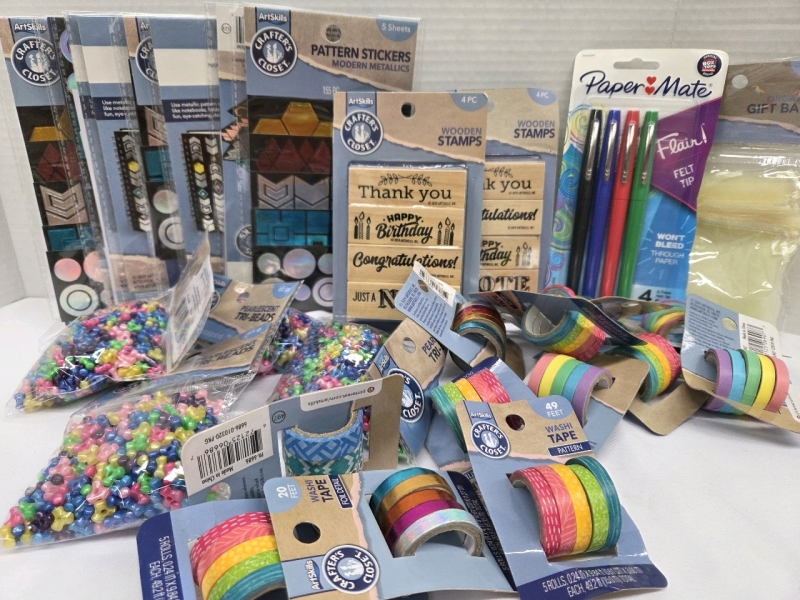 New | Assorted Crafts Lot | Includes Washi Tapes, Pens, Stamps & More