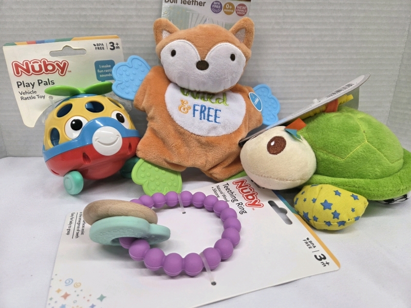 4 New | Assorted Baby Toys for 0M+ | Largest Measures 9" x 7"