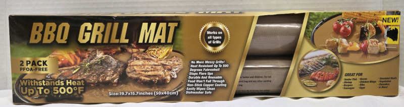 New | 2 Pack of PFOA Free BBQ Grill Mats | Sized.19.7" x 15.7" | Withstands Heat up to 500&deg;F