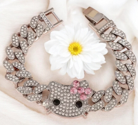 Hello Kitty Rhinestone Charm Bracelet Fold Over Clasp Approximately 6 Inch