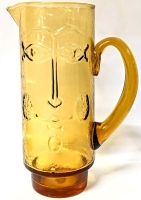 Vintage MCM SASAKI GLASS Japan Amber Glass Face Jug - 8.5" Tall, No Chips or Cracks