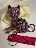 Cat Brooch Enamel with Rhinestones Tagged Betsey Johnson Approximately 2 x 2 Inch