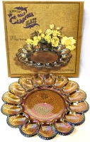 WOW!!! Vintage Indiana Glass Iridescent Gold Carvinal Glass : #1213 Egg Relish Dish 11" - With Original Box, No Chips or Cracks