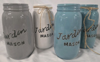 4 New | Ceramic Jardin Mason Jars | 9" Tall