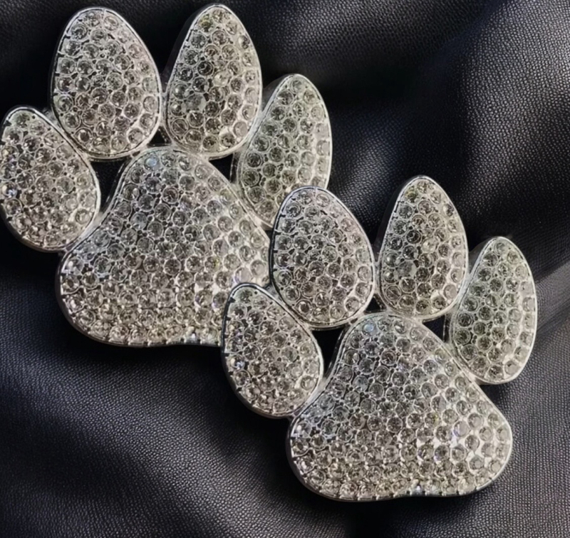 Two Rhinestone Paw Print Brooches High Sparkle approximately 1.25 inch each