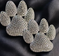 Two Rhinestone Paw Print Brooches High Sparkle approximately 1.25 inch each