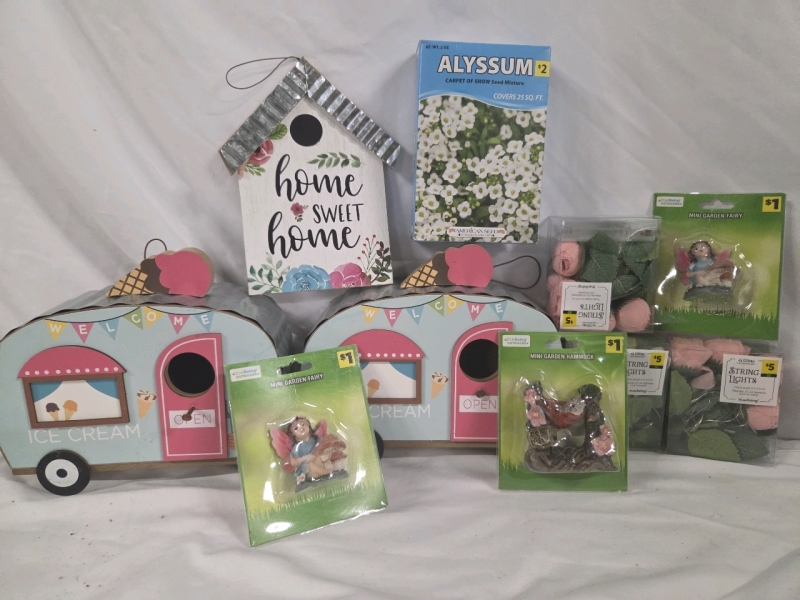 New | Assorted Garden Decor Lot | Also Includes 25 SQ. FT. Of Seed Mixture