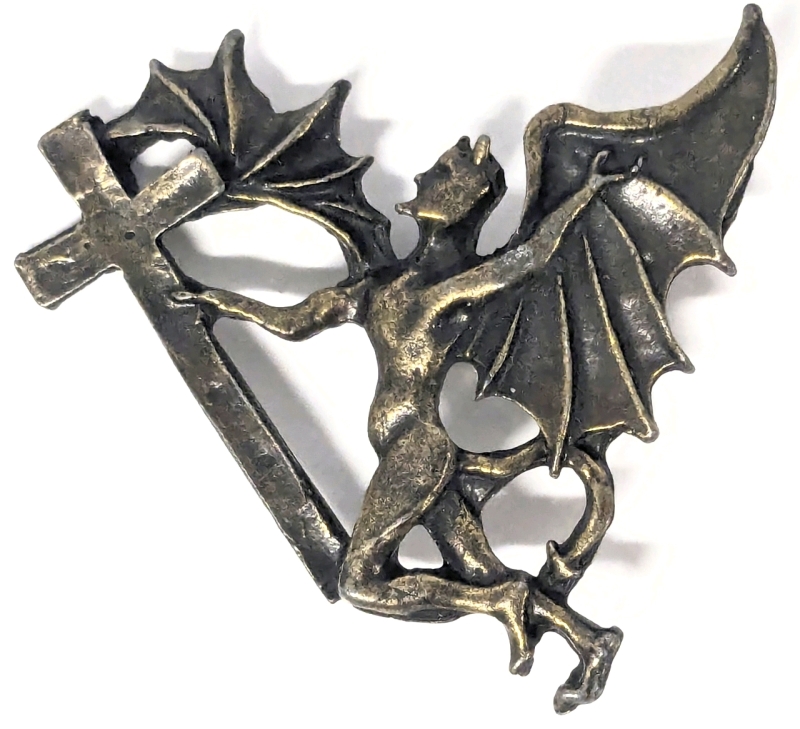 RARE Vintage 70s - 80s BLACK SABBATH Henry And Cross Cast Metal Pin / Brooch / Badge - 1.75" Across