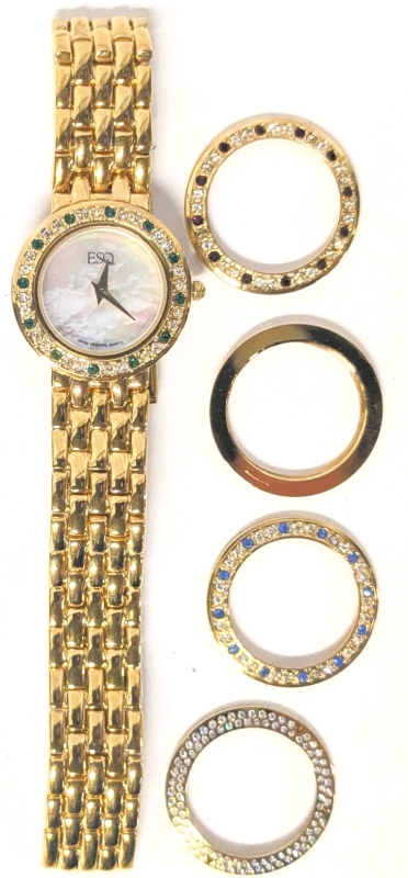 Vintage ESQ Movado Ladies Watch with 5 Interchangeable Bezels in Original Box