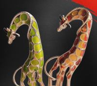 Two Adorable Enamel Girraffe Brooches Rhinestone Eyes Approximately 2.75 x .75 Inch