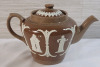 Vintage Dudson Brothers Hanley Jasperware Teapot w/Brown Body and White Relief . Signed on Bottom - 2