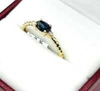 NEW 10KT Yellow Gold Natural Blue Sapphire (0.46ct) with Diamond (0.03ct) Ring, Size 6.5, W/A $1280.00. (with appraisal) Sapphire is the birthstone for September.