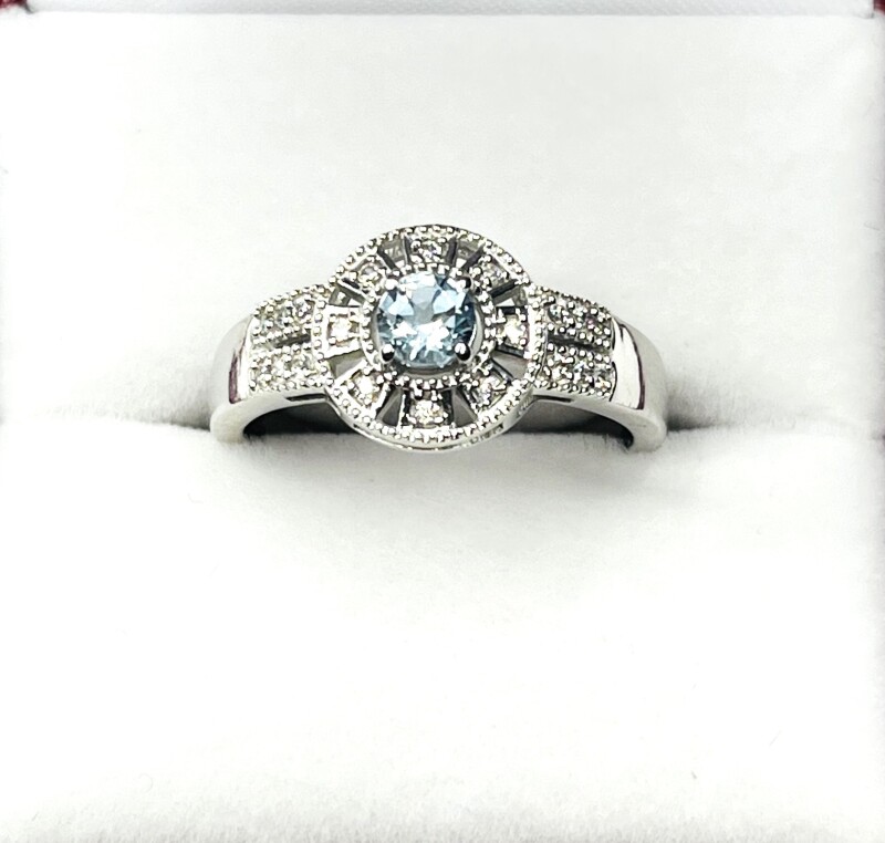 NEW Sterling Silver Natural Blue Topaz (0.40ct) with CZ (0.20ct) Ring, Size 6.75, W/A $350.00 (with appraisal)