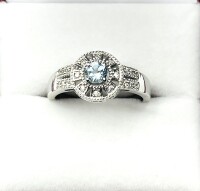 NEW Sterling Silver Natural Blue Topaz (0.40ct) with CZ (0.20ct) Ring, Size 6.75, W/A $350.00 (with appraisal)