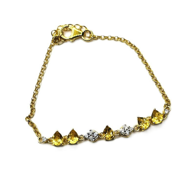 NEW Gold Plated Sterling Silver Natural Citrine Quartz (1.10ct) with Natural White Sapphire (0.20ct) Bracelet, W/A (with appraisal) $300.00. Citrine is the birthstone for November.