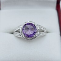 NEW Sterling Silver Natural Amethyst (2ct) with Diamond (0.01ct) Ring, Size 7, with appraisal $625.00. Amethyst is the birthstone for February.